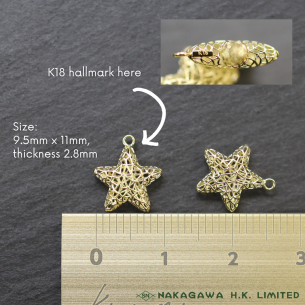 K18 MESH STAR 9.5mm w/RING